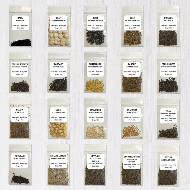Survival Garden Kit – 39 Heirloom Vegetable Varieties, 18,000+ Non-GMO Seeds
