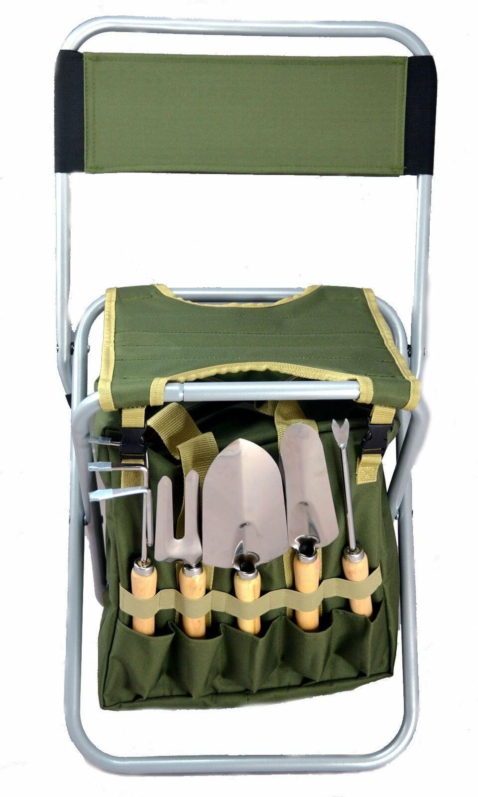 10 Pieces Gardening Tool Set with Detachable Tote and Folding Stool Seat - Seed World