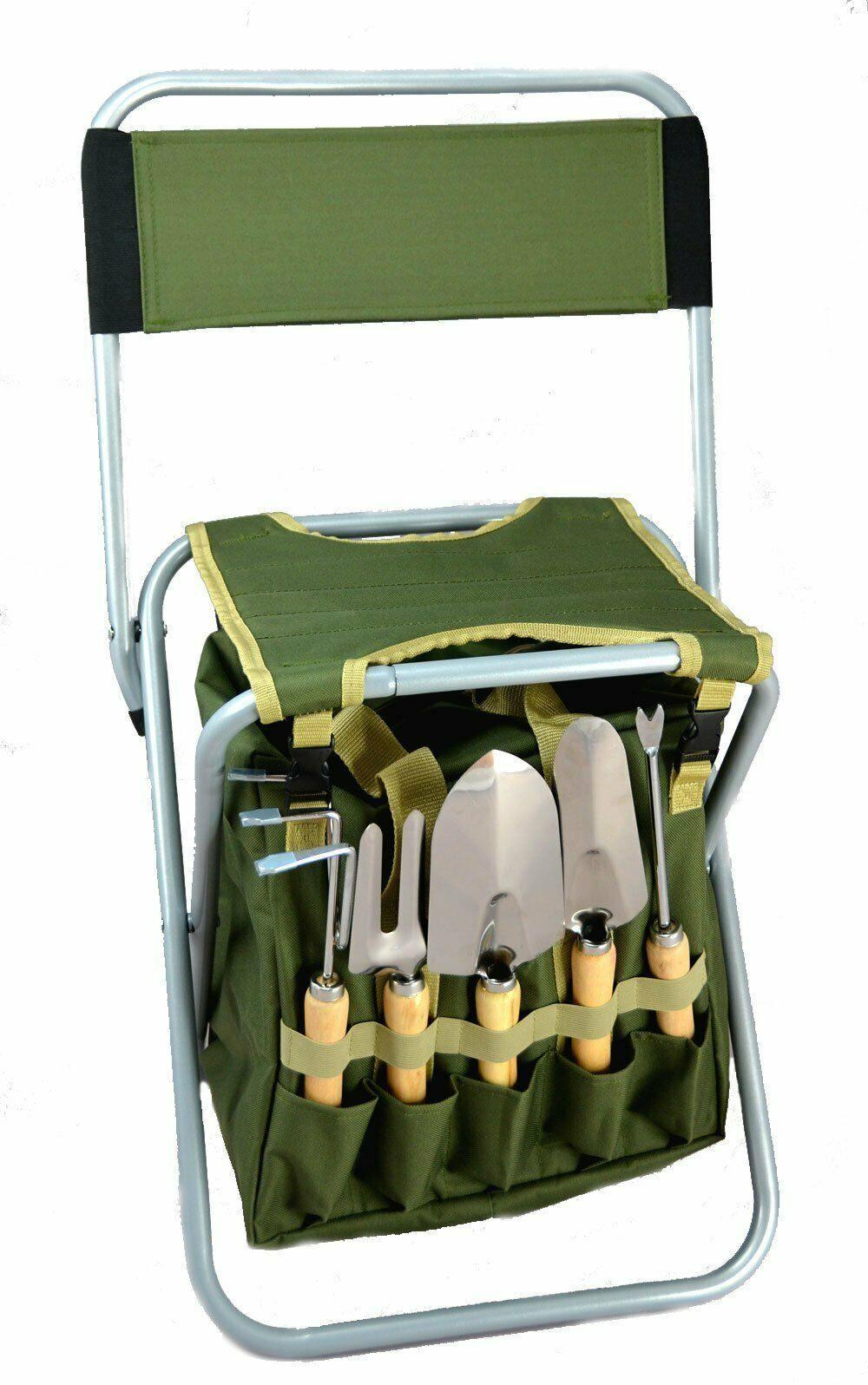 10 Pieces Gardening Tool Set with Detachable Tote and Folding Stool Seat - Seed World