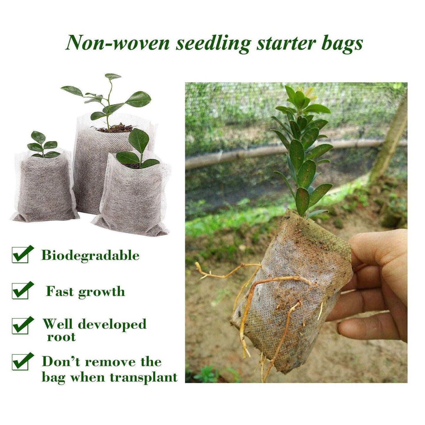 100/200 Biodegradable Non-Woven Plant Grow Bags - Seed World