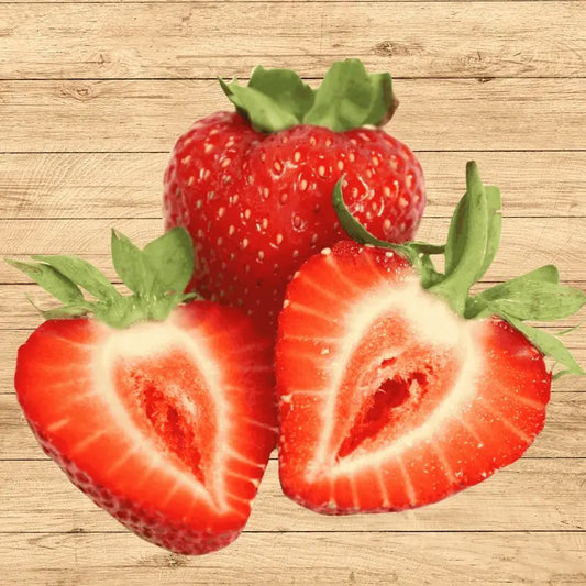Freshly harvested Albion Everbearing Strawberries – large, sweet, juicy fruit from live bare root plants.