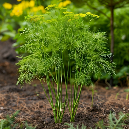 Close-up of Bouquet Dill with delicate green fronds, perfect for garden planting, seasoning dishes, and aromatic home herb cultivation.