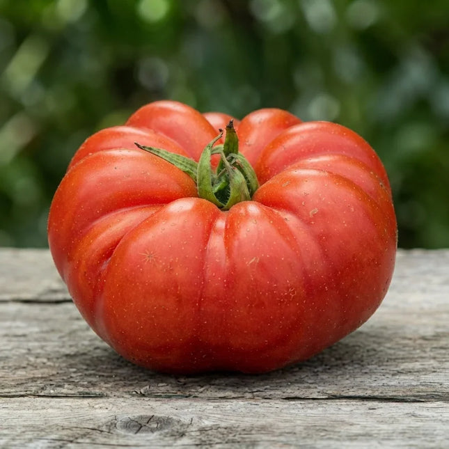Coustralee heirloom beefsteak tomato with large ribbed red fruit, perfect for home gardens, fresh slicing, and gourmet recipes. Seed World