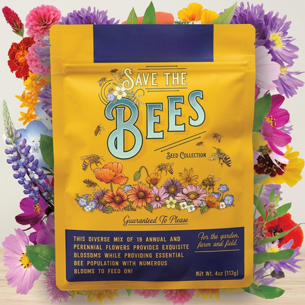 Save the Bees flower seed mix with colorful annual and perennial blossoms to support pollinators and enhance gardens. Seed World
