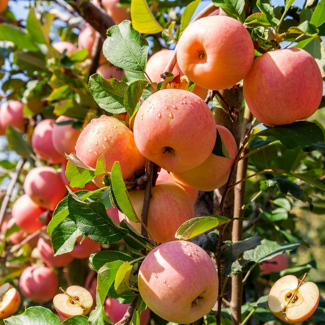 Honeycrisp apple tree with ripe red apples on branches, fresh fruit seeds ready for planting, home orchard fruit tree seeds. Seed World