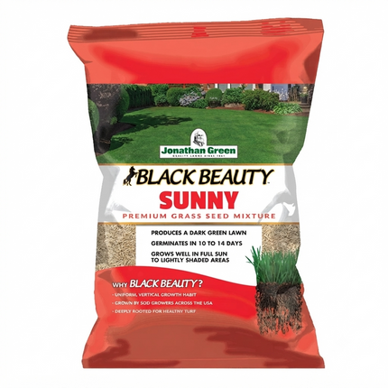 Jonathan Green Black Beauty Sunny Grass Seed Mix for thick, dark green lawns in full sun and light shade. Seed World