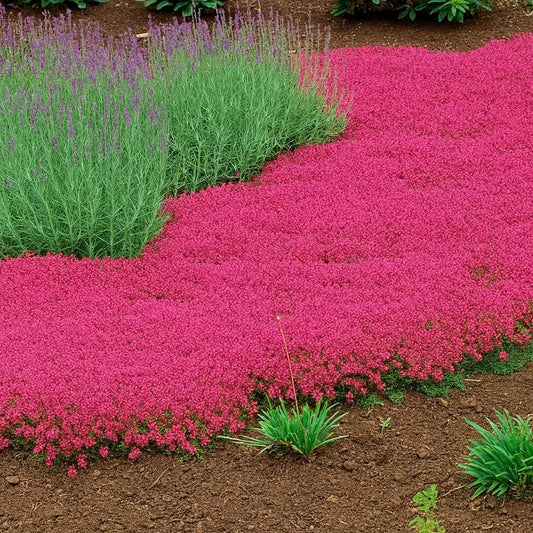 Garden ground cover with Red Creeping Thyme