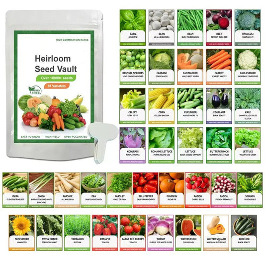 Survival Garden Kit – 39 Heirloom Vegetable Varieties, 18,000+ Non-GMO Seeds