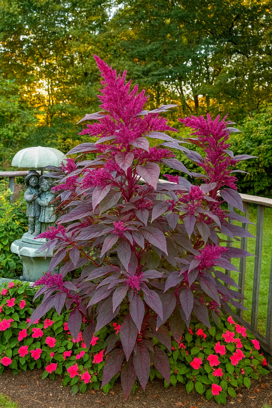 Tall bright purple amaranth mix in full sun with large plumes