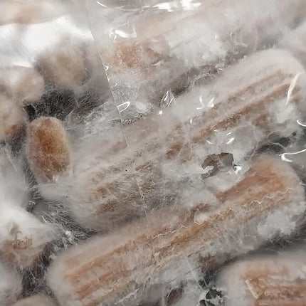 Close-up of dried mushrooms in a clear plastic bag
