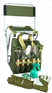 10 Pieces Gardening Tool Set with Detachable Tote and Folding Stool Seat - Seed World