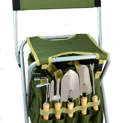10 Pieces Gardening Tool Set with Detachable Tote and Folding Stool Seat - Seed World