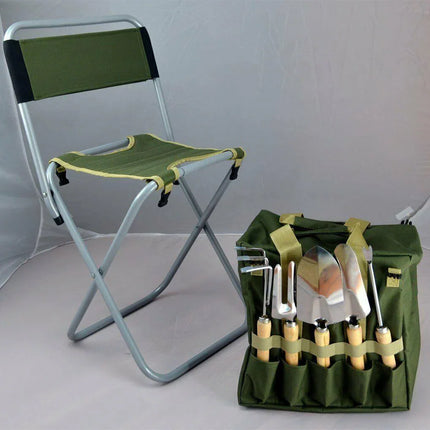 10 Pieces Gardening Tool Set with Detachable Tote and Folding Stool Seat - Seed World
