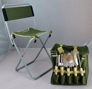 10 Pieces Gardening Tool Set with Detachable Tote and Folding Stool Seat - Seed World