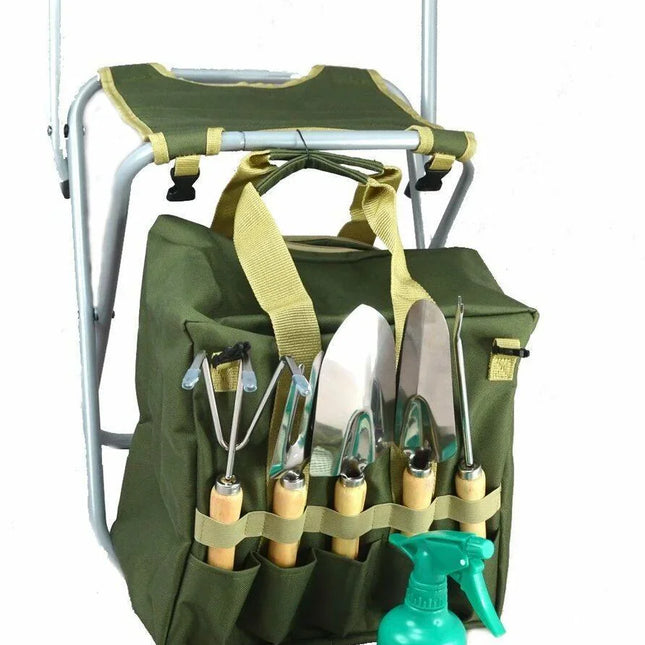 10 Pieces Gardening Tool Set with Detachable Tote and Folding Stool Seat - Seed World