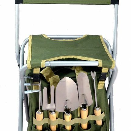 10 Pieces Gardening Tool Set with Detachable Tote and Folding Stool Seat - Seed World
